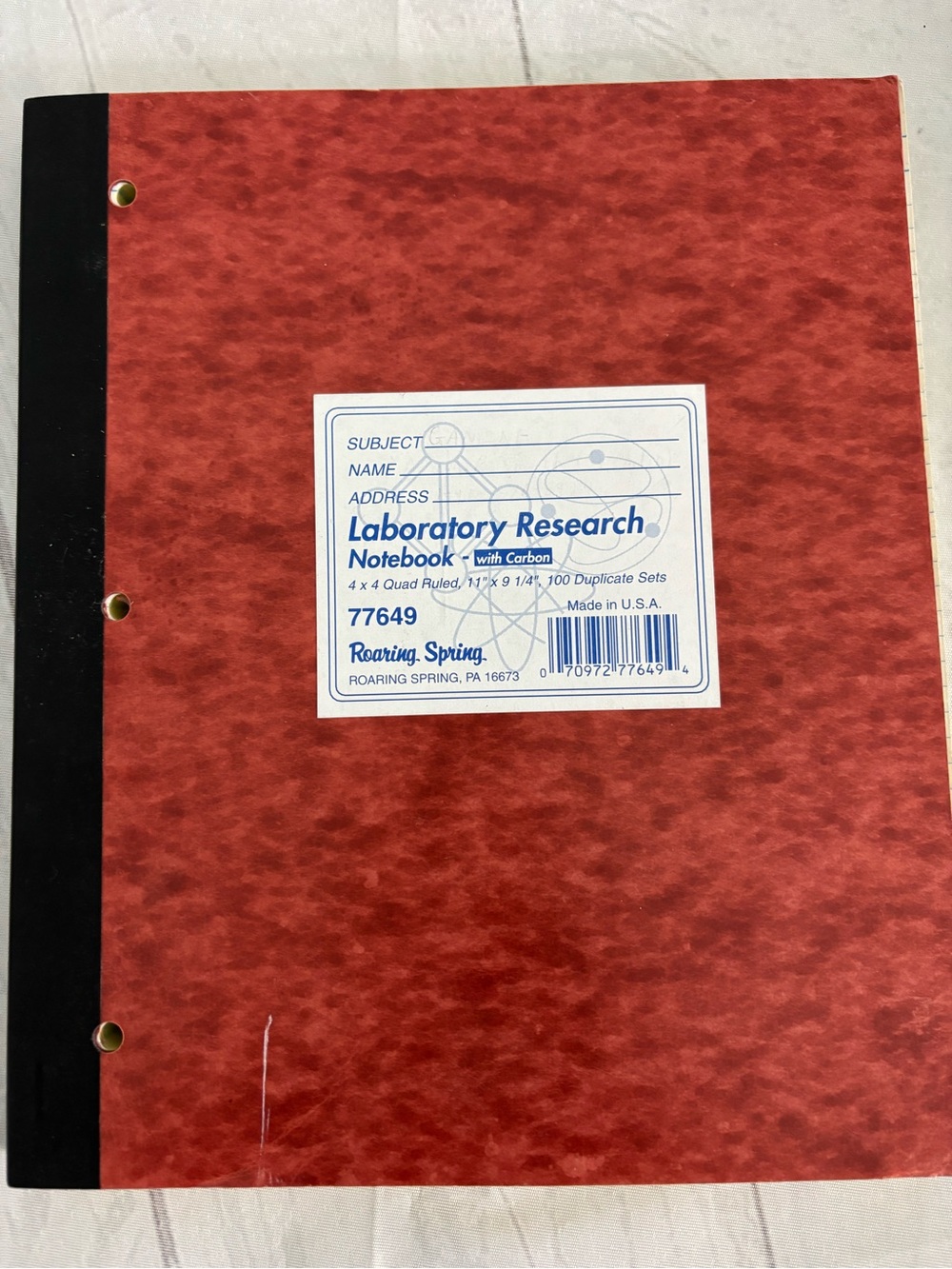 Roaring Spring Laboratory Research Notebook with Carbon Model 77649